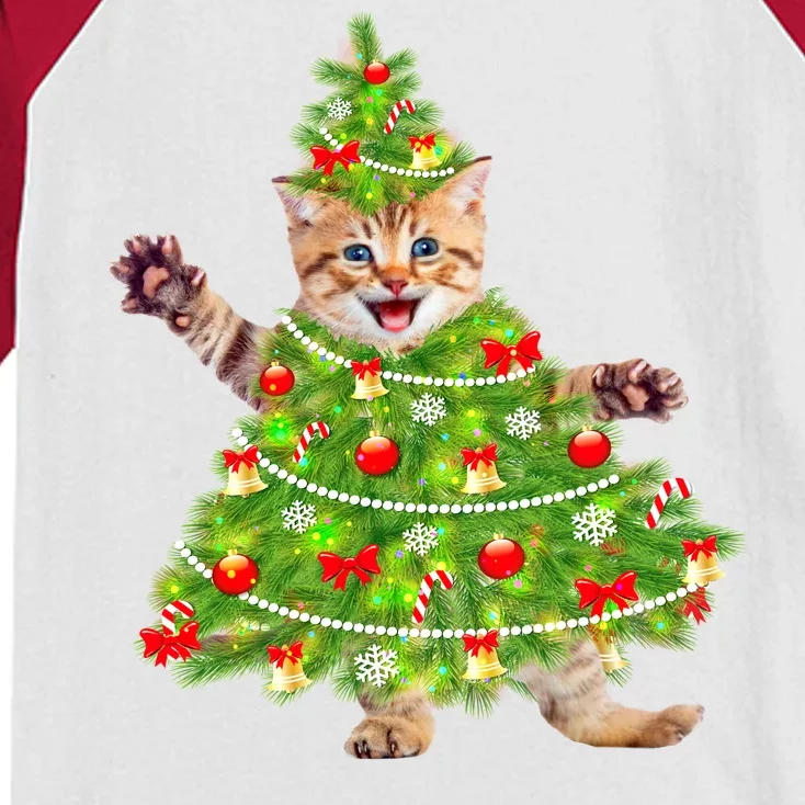 Christmas Tree Kitten Kids Colorblock Raglan Jersey