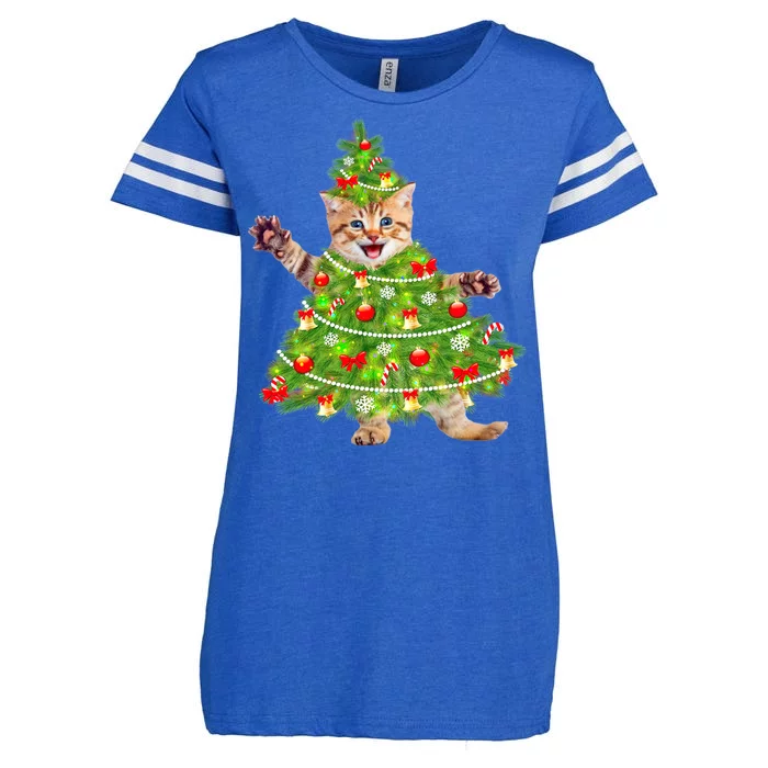 Christmas Tree Kitten Enza Ladies Jersey Football T-Shirt