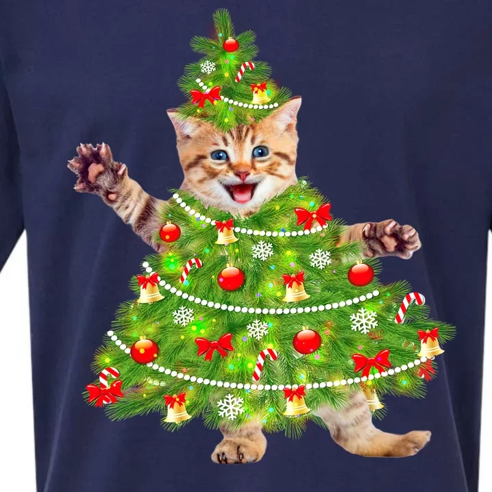 Christmas Tree Kitten Sueded Cloud Jersey T-Shirt