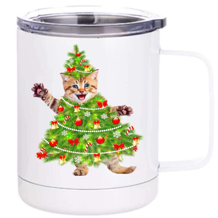 Christmas Tree Kitten Front & Back 12oz Stainless Steel Tumbler Cup