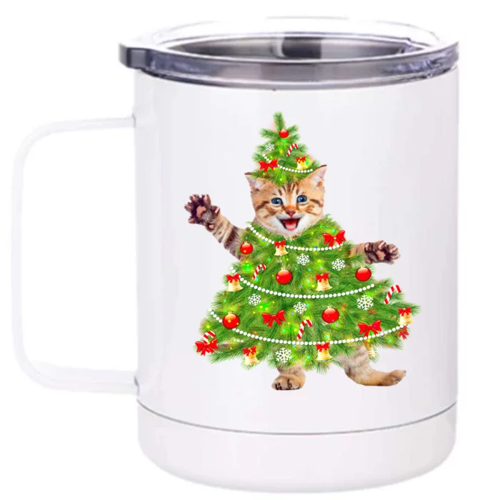 Christmas Tree Kitten Front & Back 12oz Stainless Steel Tumbler Cup