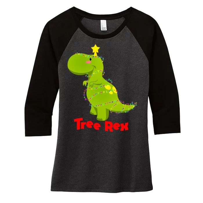 Christmas Tree Rex Women's Tri-Blend 3/4-Sleeve Raglan Shirt