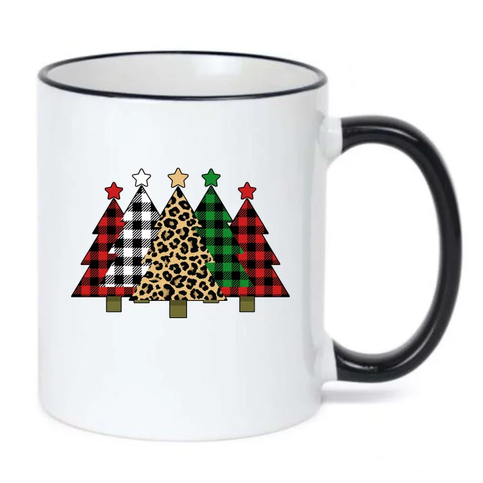 Christmas Trees Buffalo Plaid & Leopard Design Black Color Changing Mug