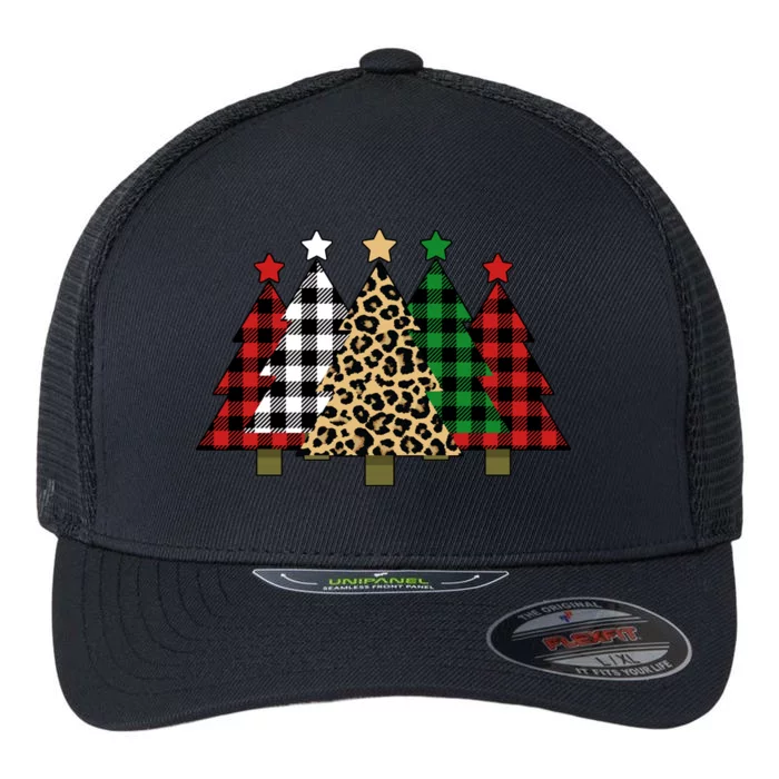 Christmas Trees Buffalo Plaid & Leopard Design Flexfit Unipanel Trucker Cap