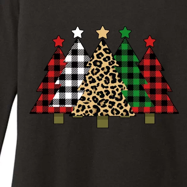 Christmas Trees Buffalo Plaid & Leopard Design Womens CVC Long Sleeve Shirt