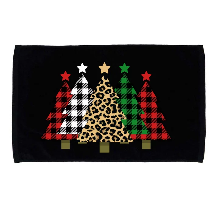 Christmas Trees Buffalo Plaid & Leopard Design Microfiber Hand Towel