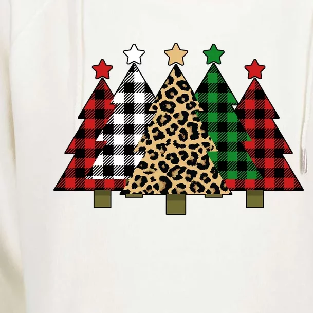 Christmas Trees Buffalo Plaid & Leopard Design Womens Funnel Neck Pullover Hood