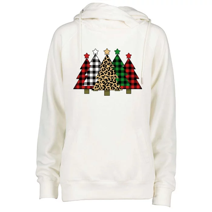 Christmas Trees Buffalo Plaid & Leopard Design Womens Funnel Neck Pullover Hood