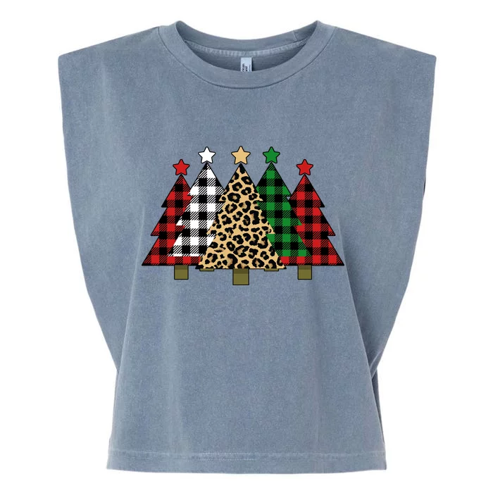 Christmas Trees Buffalo Plaid & Leopard Design Garment-Dyed Women's Muscle Tee