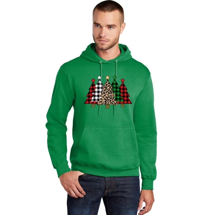 Christmas Trees Buffalo Plaid & Leopard Design Hoodie