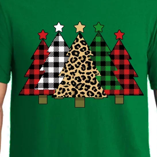 Christmas Trees Buffalo Plaid & Leopard Design Pajama Set