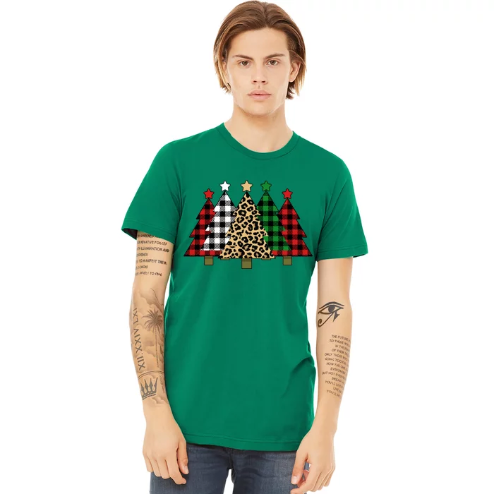 Christmas Trees Buffalo Plaid & Leopard Design Premium T-Shirt