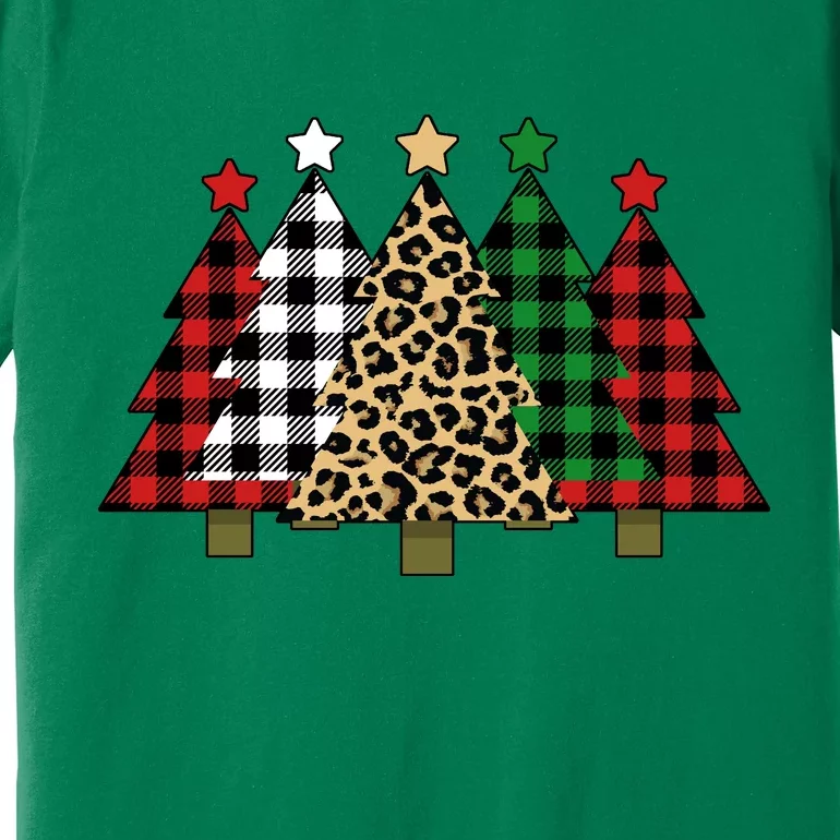 Christmas Trees Buffalo Plaid & Leopard Design Premium T-Shirt