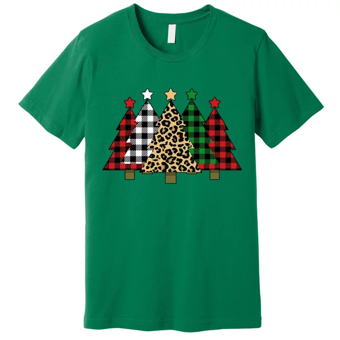 Christmas Trees Buffalo Plaid & Leopard Design Premium T-Shirt