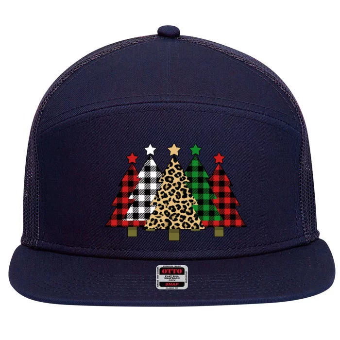 Christmas Trees Buffalo Plaid & Leopard Design 7 Panel Mesh Trucker Snapback Hat