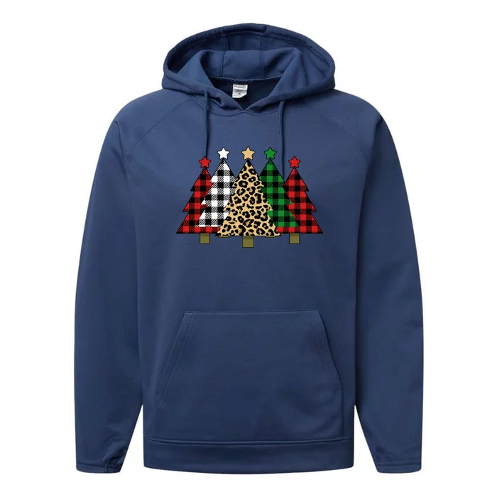 Christmas Trees Buffalo Plaid & Leopard Design Performance Fleece Hoodie