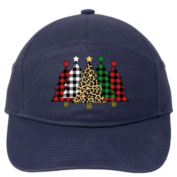 Christmas Trees Buffalo Plaid & Leopard Design 7-Panel Snapback Hat