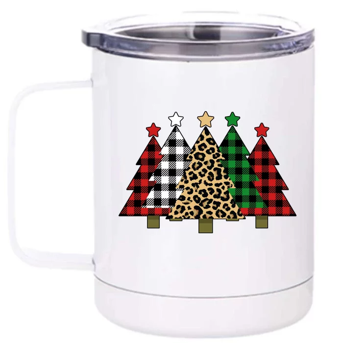 Christmas Trees Buffalo Plaid & Leopard Design Front & Back 12oz Stainless Steel Tumbler Cup