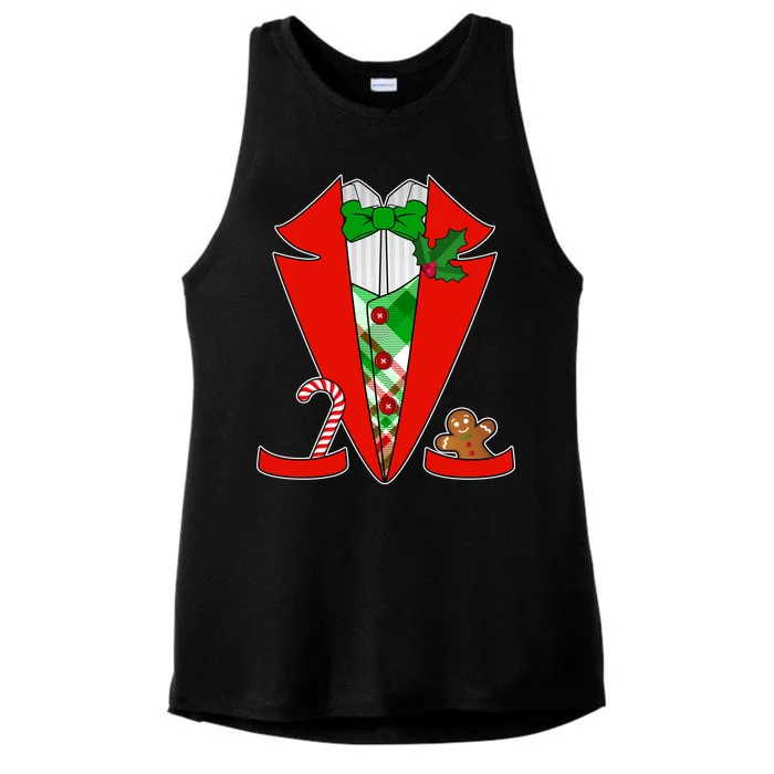 Christmas Tuxedo Costume Top Ladies Tri-Blend Wicking Tank