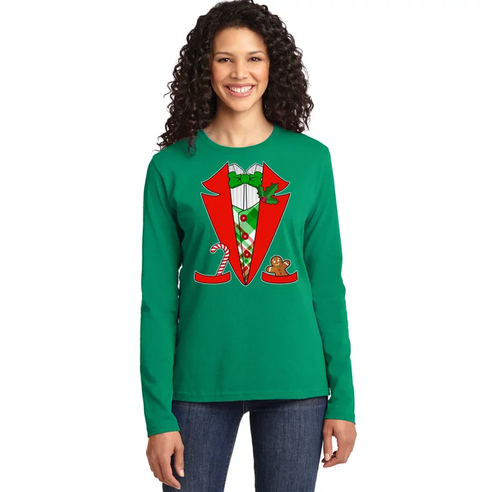 Christmas Tuxedo Costume Top Ladies Long Sleeve Shirt