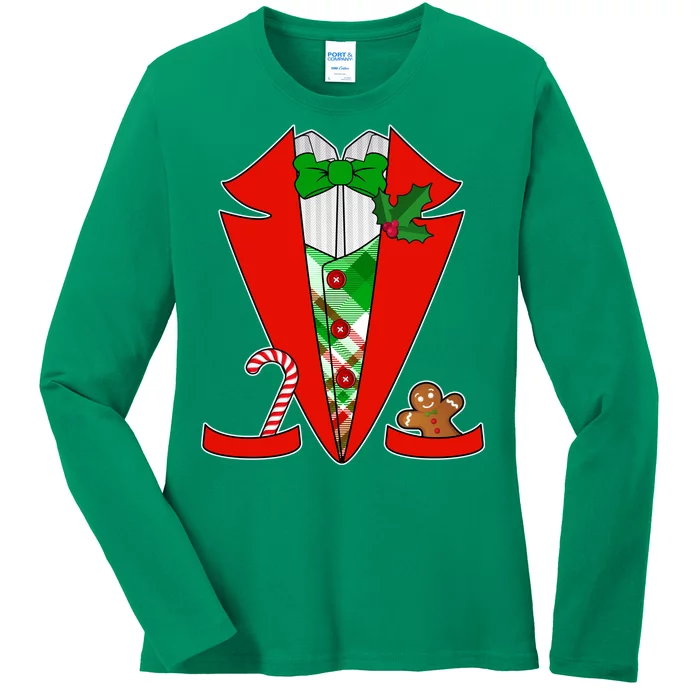 Christmas Tuxedo Costume Top Ladies Long Sleeve Shirt