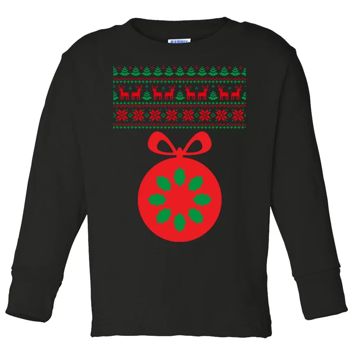 Christmas Ugly Sweater Pregnancy Ornament Toddler Long Sleeve Shirt