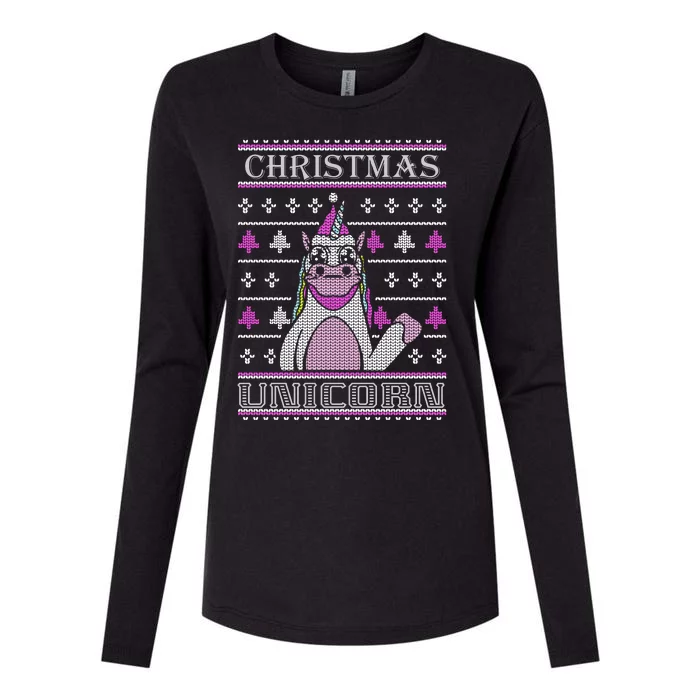 Christmas Unicorn Ugly Sweater Womens Cotton Relaxed Long Sleeve T-Shirt