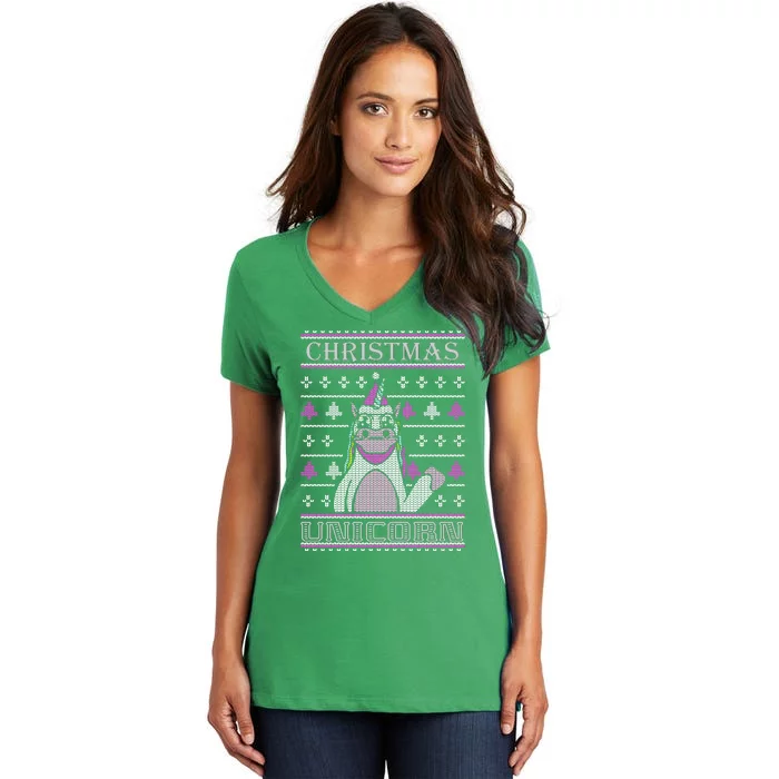 Christmas Unicorn Ugly Sweater Women's V-Neck T-Shirt