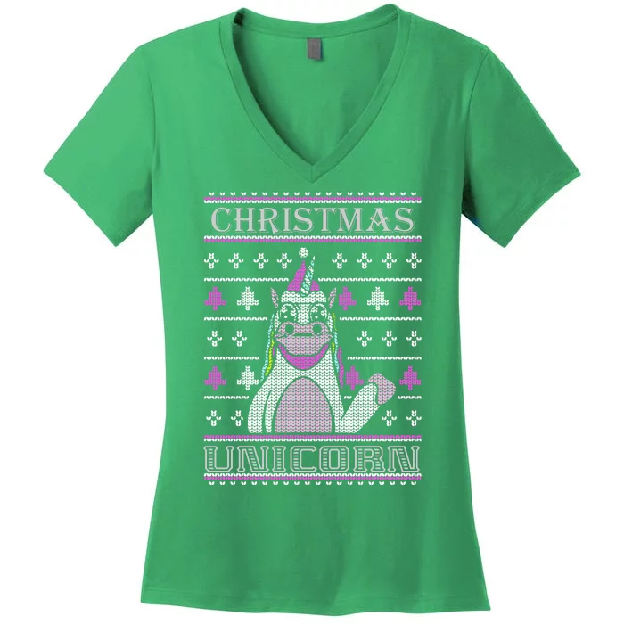 Christmas Unicorn Ugly Sweater Women's V-Neck T-Shirt