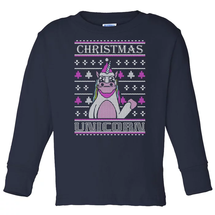 Christmas Unicorn Ugly Sweater Toddler Long Sleeve Shirt