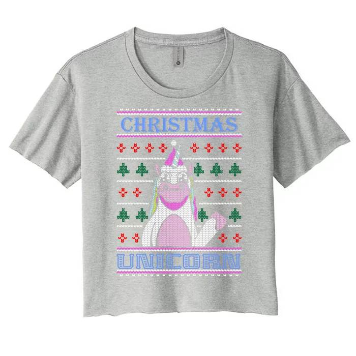 Christmas Unicorn Ugly Sweater Women's Crop Top Tee