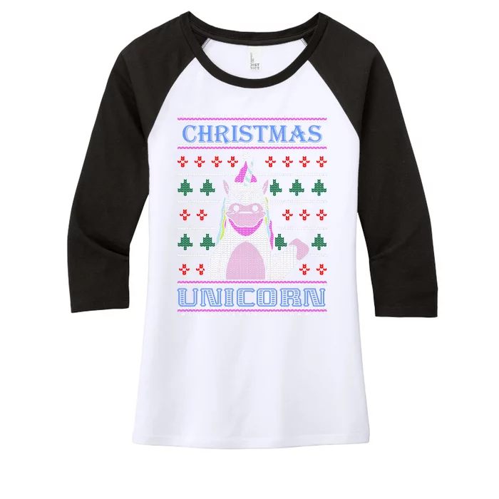 Christmas Unicorn Ugly Sweater Women's Tri-Blend 3/4-Sleeve Raglan Shirt