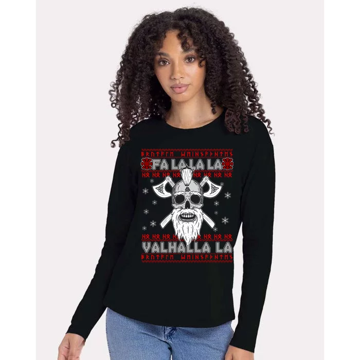 Christmas Valhalla Viking Valknut Skull Ugly Sweater Womens Cotton Relaxed Long Sleeve T-Shirt