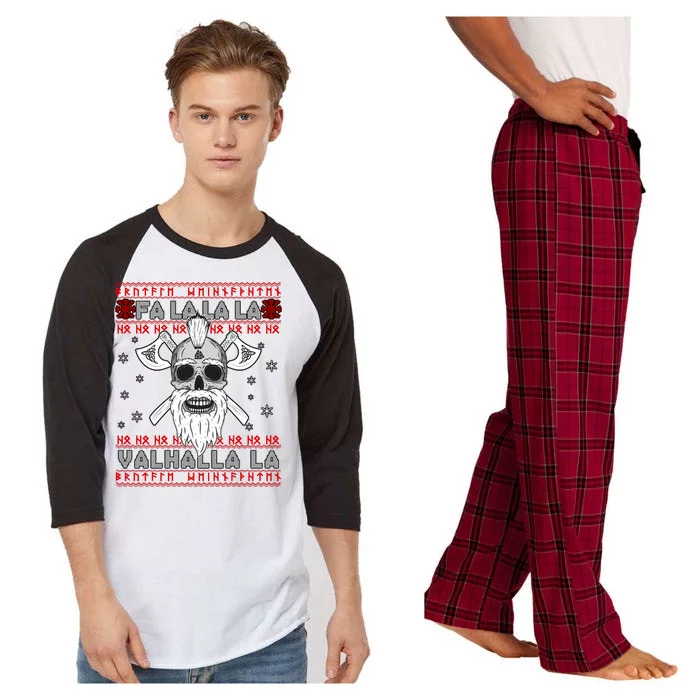 Christmas Valhalla Viking Valknut Skull Ugly Sweater Raglan Sleeve Pajama Set