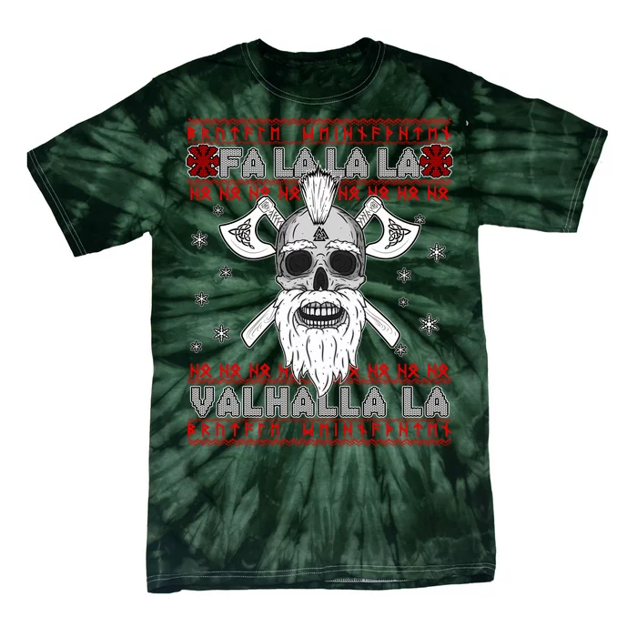 Christmas Valhalla Viking Valknut Skull Ugly Sweater Tie-Dye T-Shirt