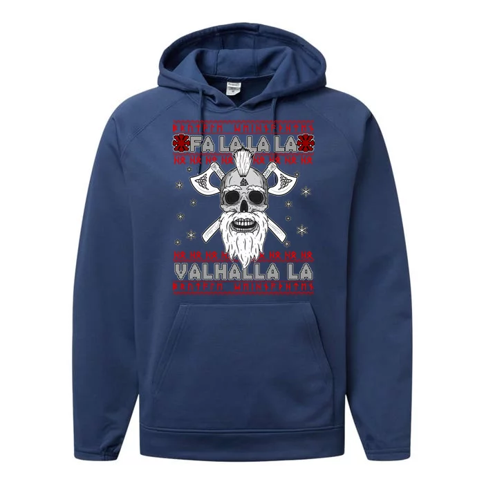 Christmas Valhalla Viking Valknut Skull Ugly Sweater Performance Fleece Hoodie