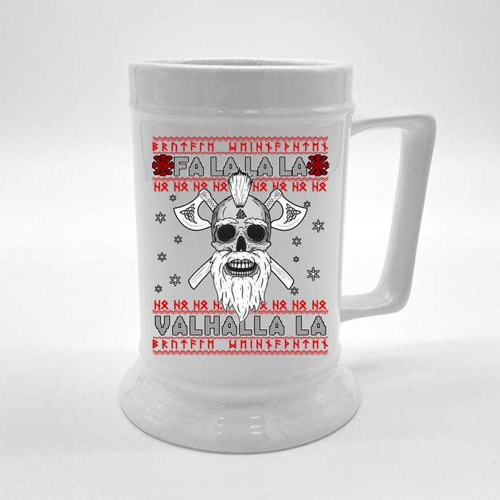 Christmas Valhalla Viking Valknut Skull Ugly Sweater Front & Back Beer Stein