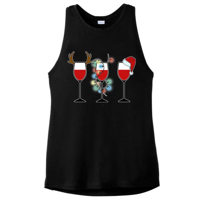 Christmas Wine Party Ladies Tri-Blend Wicking Tank