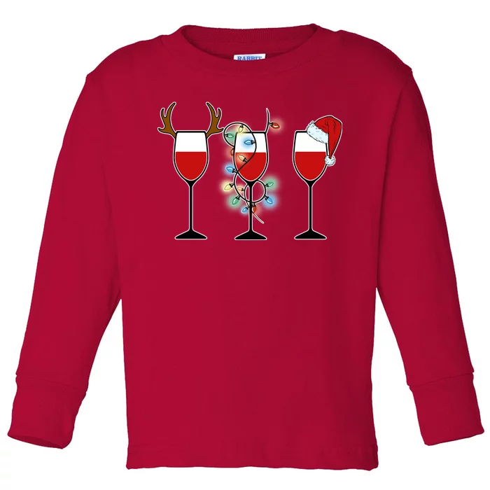 Christmas Wine Party Toddler Long Sleeve Shirt