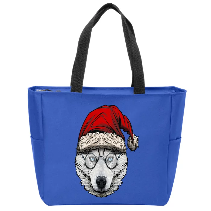 Christmas Husky Santa Gift Zip Tote Bag