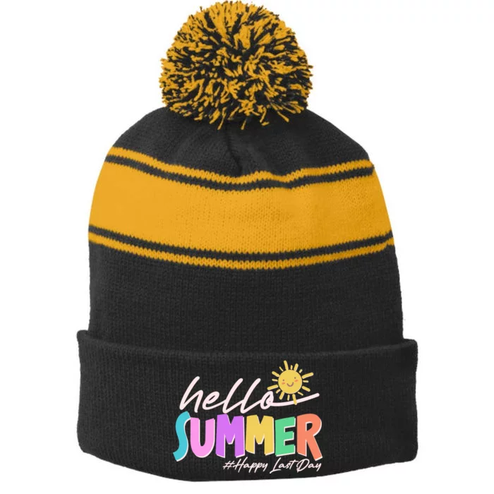 Cute Hello Summer #Happy Last Day Stripe Pom Pom Beanie