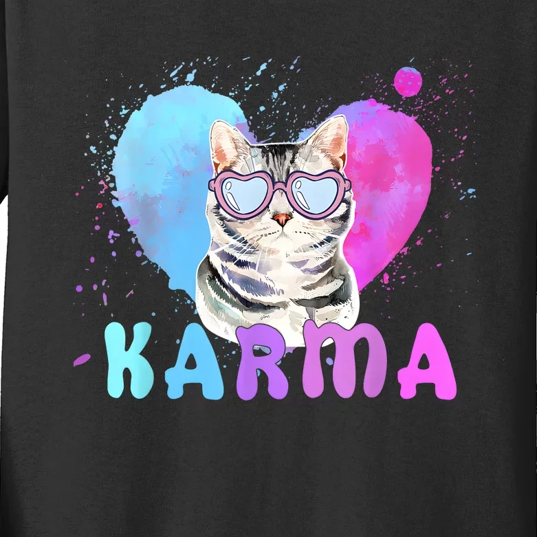 Cat Heart Shape Funny Gifts Karma Kids Long Sleeve Shirt