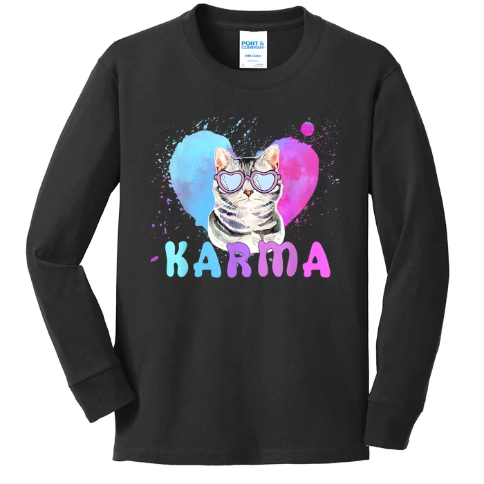 Cat Heart Shape Funny Gifts Karma Kids Long Sleeve Shirt