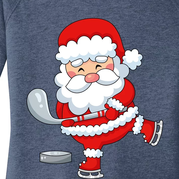 Christmas Hockey Santa Playing Hockey Santa Hockey Player Cute Gift Women's Perfect Tri Tunic Long Sleeve Shirt