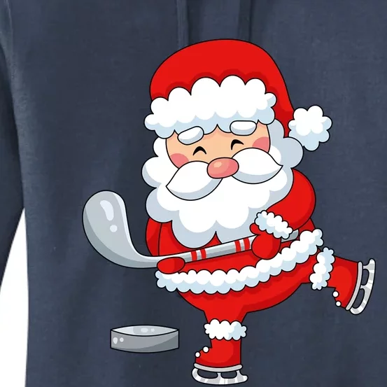 Christmas Hockey Santa Playing Hockey Santa Hockey Player Cute Gift Women's Pullover Hoodie