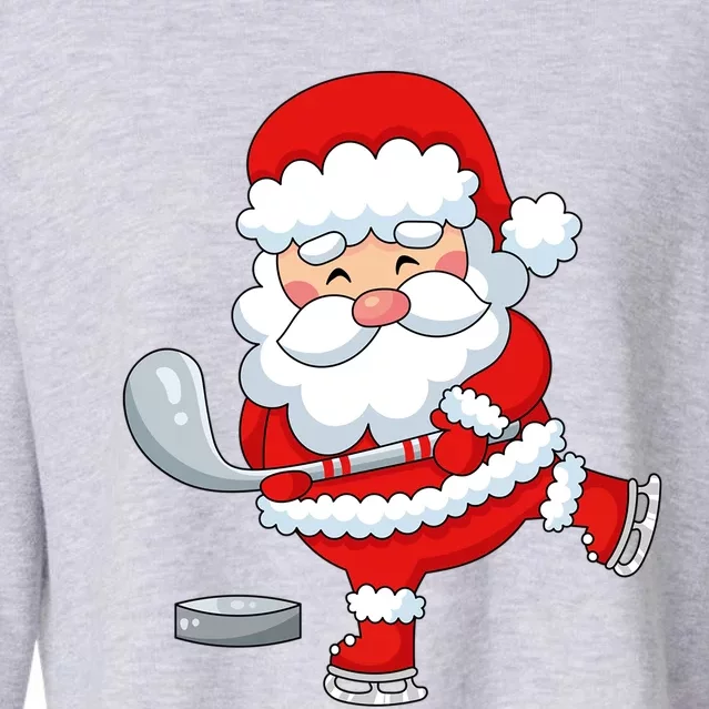 Christmas Hockey Santa Playing Hockey Santa Hockey Player Cute Gift Cropped Pullover Crew