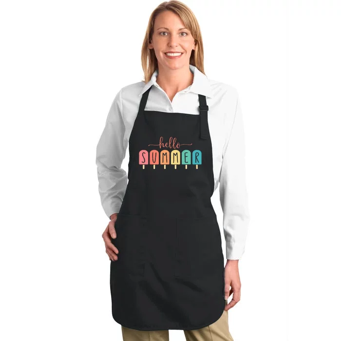 Colorful Hello Summer Popsicle Graphic Full-Length Apron With Pocket