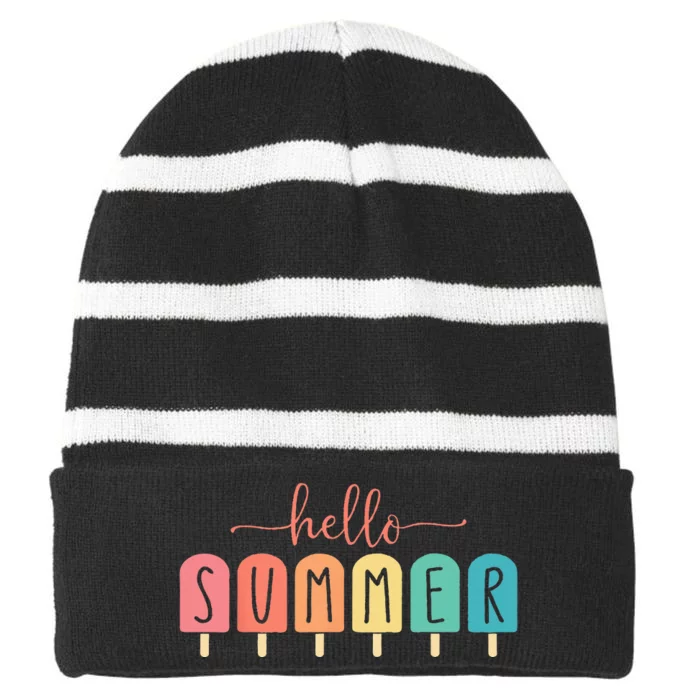 Colorful Hello Summer Popsicle Graphic Striped Beanie with Solid Band