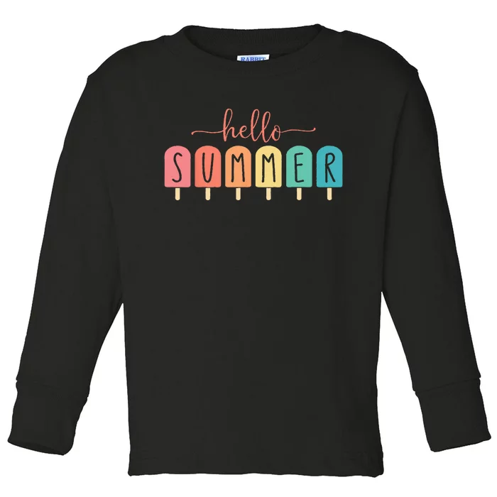 Colorful Hello Summer Popsicle Graphic Toddler Long Sleeve Shirt