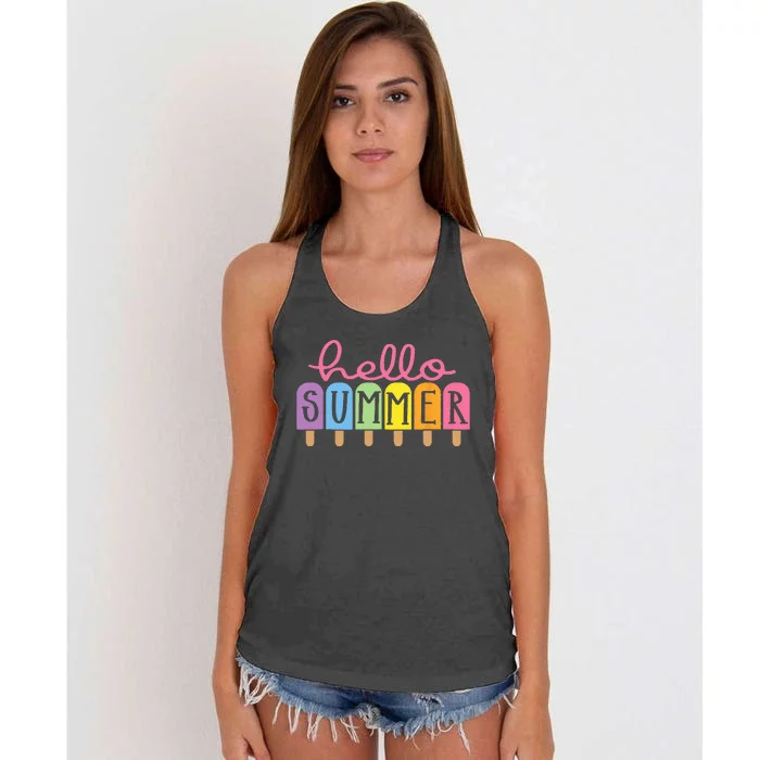 Colorful Hello Summer Popsicle Graphic Women's Knotted Racerback Tank